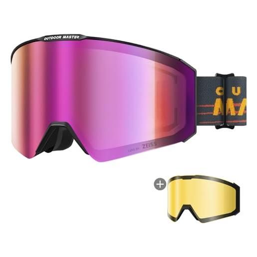 OutdoorMaster occhiali da sci falcon lenti di ricambio, facile sostituzione magnetica delle lenti, 9x anti-fog, hd+ ampio campo visivo