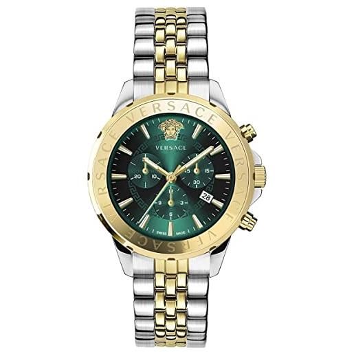 Versace orologio da polso da uomo chrono signature 44 mm cronografo datario cinturino in acciaio inox vev600921, bracciale