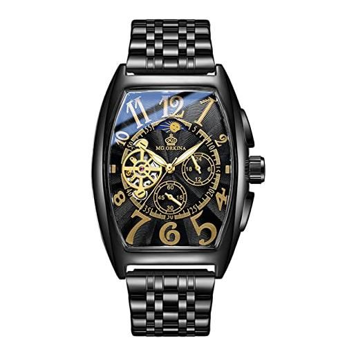 Orologio Uomo Automatico Lusso Quadrato | Pelle Genuina Scheletrato Impermeabile | Movimento Meccanico Regalo