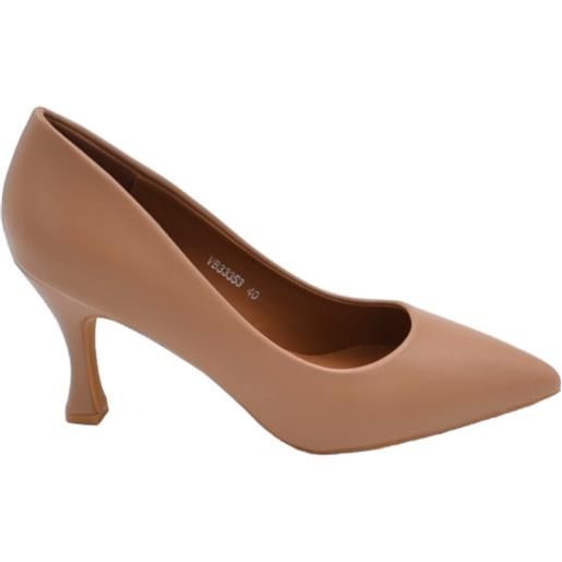 Malu Shoes decollete' scarpa donna a punta in pelle beige opaca con tacco cono 7 cm comoda elegante stabile