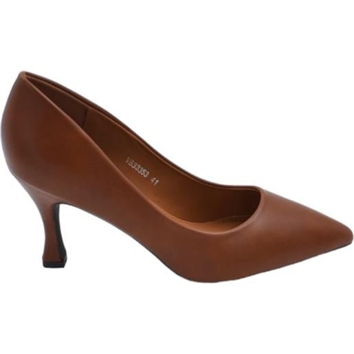 Malu Shoes decollete' scarpa donna a punta pelle cuoio opaca con tacco cono 7 cm comoda elegante stabile