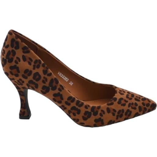 Malu Shoes decollete' scarpa donna a punta in tessuto scamosciato fantasia leopardato con tacco cono 7 cm comoda elegante stabile