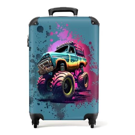 NoBoringSuitcases.com® bagaglio a mano valigie luggage bambini si inserisce trolley bagagli a mano 55x40x20 - monster truck al neon - 55x35x20cm