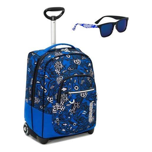 Seven trolley fit noongar, blu, 35 lt, 2in1 zaino con sollevamento spallacci per uso trolley, scuola & viaggio + occhiali da sole con custodia