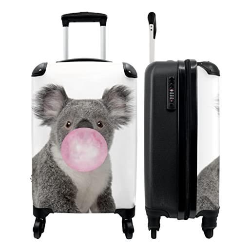 NoBoringSuitcases.com valigia - koala - gomma da masticare - rosa - grigio - 35x55x20 - bagaglio a mano