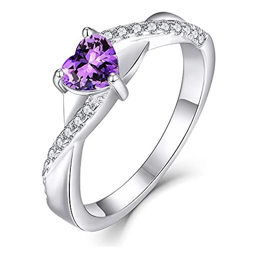YL anello di fidanzamento cuore argento 925 con febbraio pietra portafortuna ametista anello solitario infinito anello nuziale per donna sposa(taglia22)