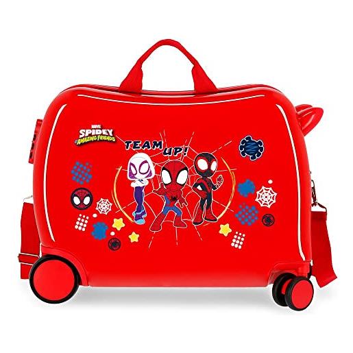 Marvel spiderman spidey and friends valigia per bambini, abs rigido chiusura a combinazione laterale 34l 1.8 kg 4 ruote, bagaglio a mano, rosso