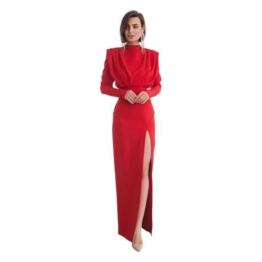 Generico abito donna lungo spacco alto manica lunga aderente elegante rosso/taglia unica