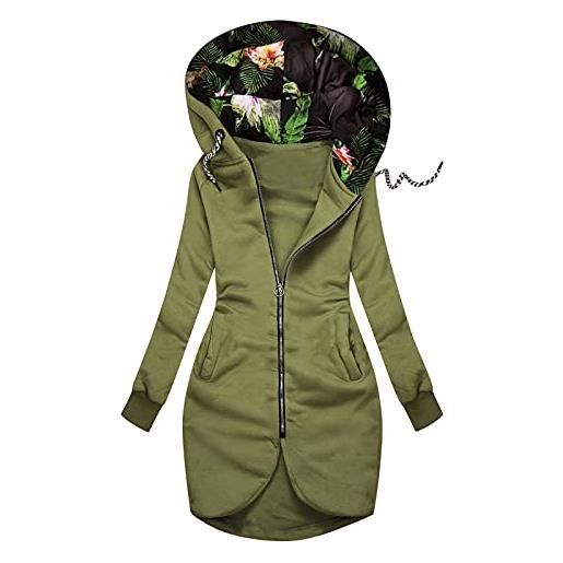 QWUVEDS felpa da donna casual alla moda solida con zip cappotto maglione vintage da donna, verde, m