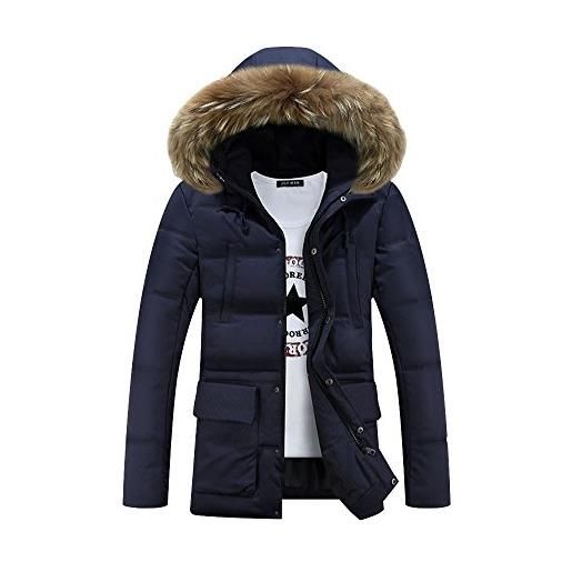 PengGeng parka uomo giacca cappotti spessore giaccone caldo invernali con cappuccio marina 2xl