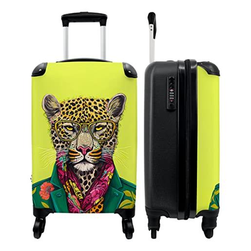 NoBoringSuitcases.com® valigie valigia a mano trolley a rotelle valigia da viaggio piccola con 4 ruote - pantera - animale - occhiali - colori - bagaglio da tavolo