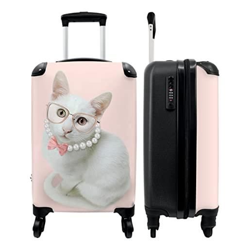 NoBoringSuitcases.com valigia - gatto - perle - occhiali - rosa - 35x55x20 - bagaglio a mano