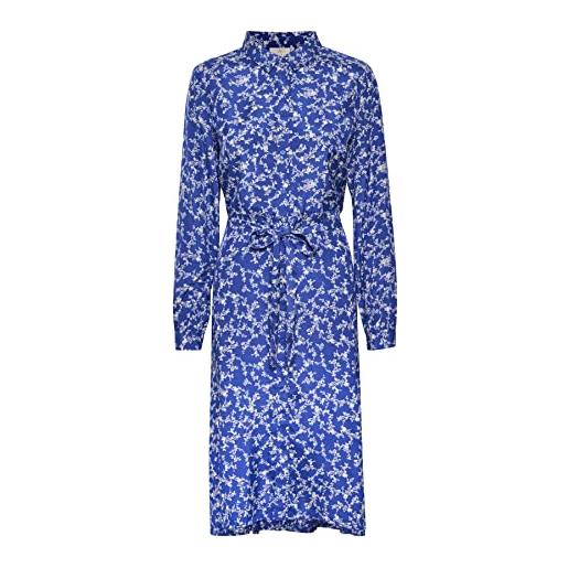 Kaffe abito da donna a maniche lunghe sotto il ginocchio vestito casual, stampa floreale blu bicolore, 44