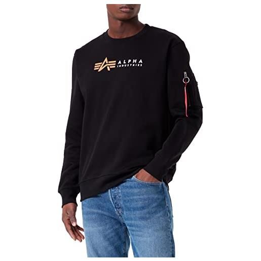Alpha industries alpha label felpa da uomo pullover, black, m