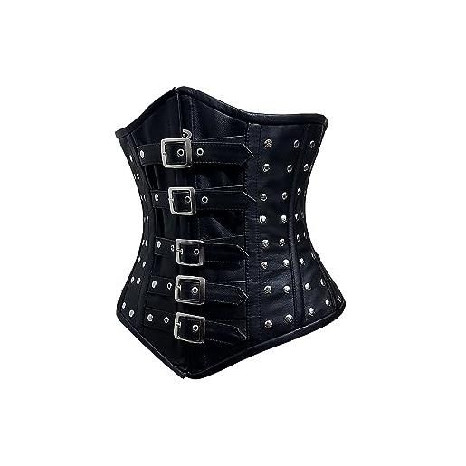 Royals Fashion corsetto in vera pelle, corsetto in acciaio disossato con fibbia resistente e stretta, nero , xs