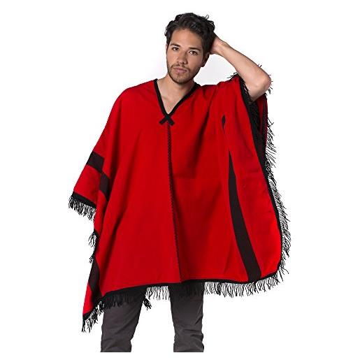 Gamboa - poncho alpaca - stile rustico - per uomo - rosso con frange nere, rosso, taglia unica