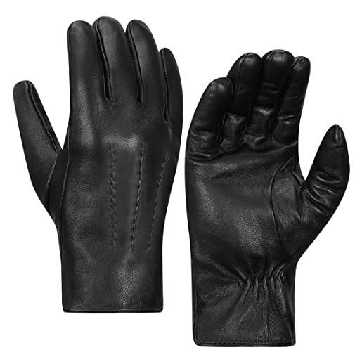 Harssidanzar guanti in pelle per gli uomo, inverno pelliccia di coniglio foderato soft genuine guanti km047eu, nero, l