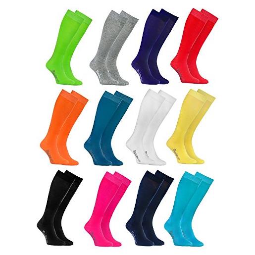 Rainbow Socks - donna uomo colorate calzini lunghi al ginocchio di cotone - 12 paia - bianco grigio negro turquesa blu verde rojo amarillo naranja rosa blu marino - tamaño 39-41