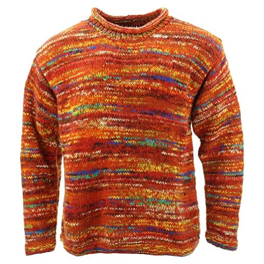 LOUDelephant maglione lavorato a maglia di lana grossa con motivo a strisce arcobaleno retrò maglione 100% allentato oversize caldo, sd blu scuro mix, xxl