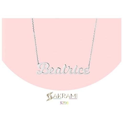 Sakrami collana con nome in argento kids collection - colore rodiato collana in argento 925 sterling, con nome personalizzabile + confezione regalo personalizzata - per compleanno comunione