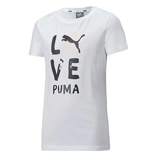PUMA alpha tee g, maglietta unisex-bambini, bianco-nero white black, 104