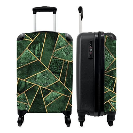 NoBoringSuitcases.com® valigia trolley bagaglio a mano piccola valigia da viaggio con 4 ruote - motivo - astratto - oro - verde - bagaglio da tavola