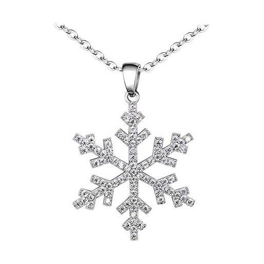 BiBeary donna elegante argento sterling 925 zirconia cz fiocco di neve inverno natale chain pendant collana chiaro