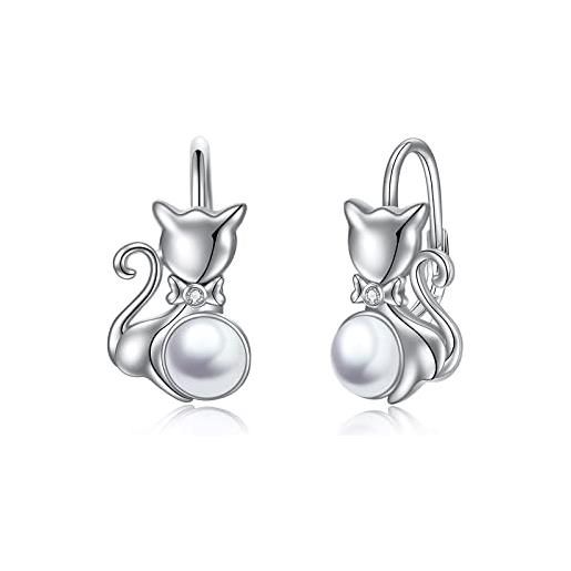 YAFEINI orecchini gatto perline gioielli regali orecchini gatto in argento sterling 925 per donne e ragazze