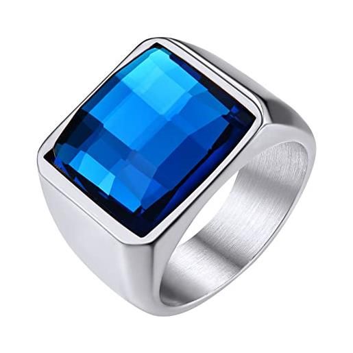 GOLDCHIC JEWELRY anello uomo acciaio, anello acciaio inossidabile uomo anello con pietra blu anello con sigillo anello fidanzamento. Taglia 22 regalo per padre