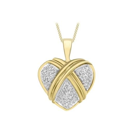 Carissima gold collana con pendente da donna in oro giallo, bianco 9k (375) con diamante 0.05ct, 46 cm