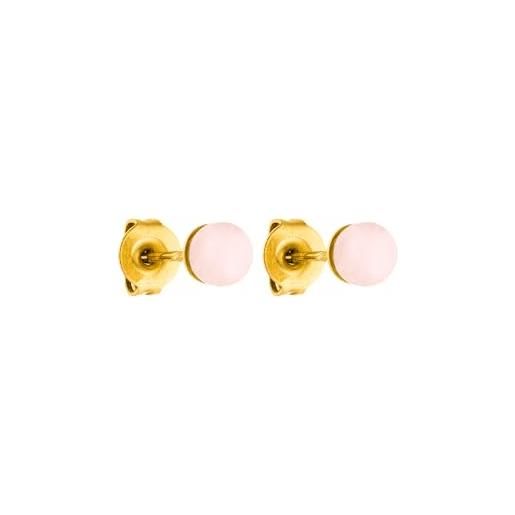 Purelei® orecchini di quarzo rosa, borchie da donna in acciaio inossidabile resistente, orecchini impermeabili con perle di quarzo rosa, dimensione perle 4,35 mm (oro)
