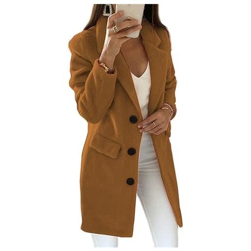 ZH8FCHAN cappotto invernale elegante con risvolto trench cappotto caldo delle donne di inverno di lana miscela cammello mid-lungo cappotto notch doppio-petto bavero della giacca outwear (cammello, s)