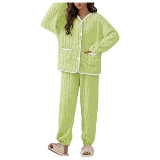 TEidea pigiama donna invernale inverno caldo pigiama delle donne set spessore velluto manica lunga pigiama set leisure sleepwear per le donne-verde-m