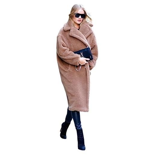 Generico teddy coat cappotto donna lungo pelliccia bianco/taglia unica