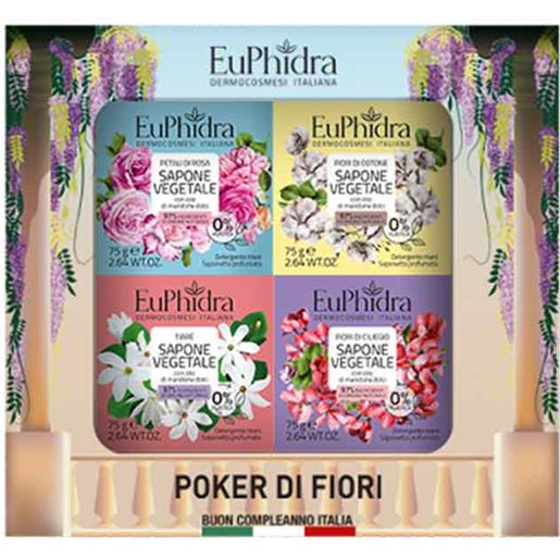 Euphidra cofanetto poker di fiori 4 saponi mani rosa + cotone + tiarè + ciliegio