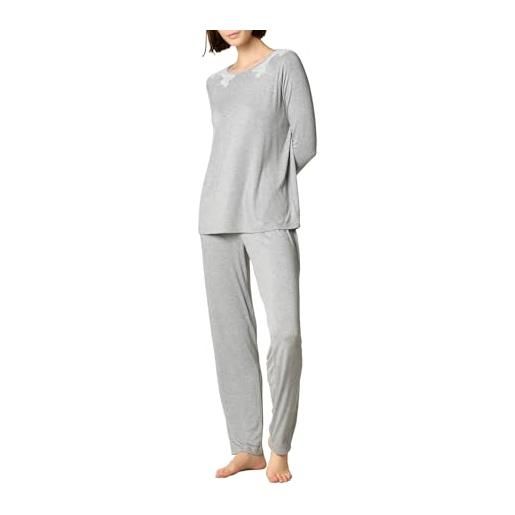 Goldenpoint donna pigiama set regular con dettaglio in pizzo, colore grigio, taglia m