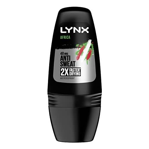 Lynx africa 48 ore di protezione contro odori e umidità deodorante roll on antitraspirante con un profumo iconico 6 x 50 ml