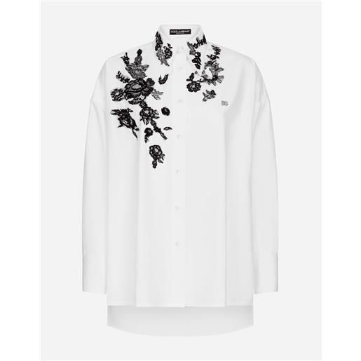 Dolce & Gabbana camicia oversize in cotone con applicazioni in pizzo