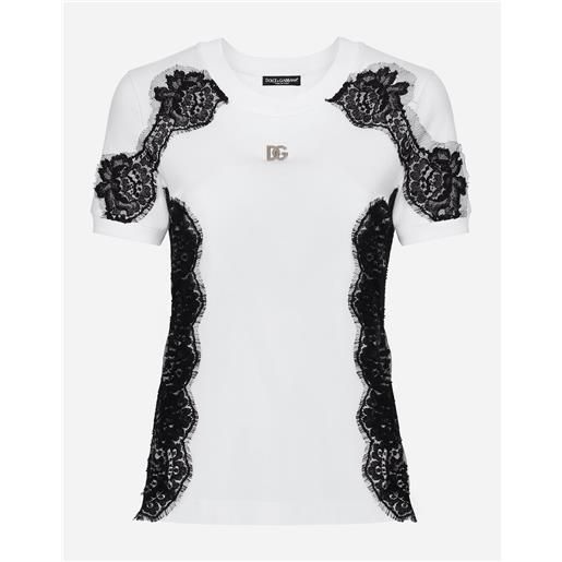 Dolce & Gabbana t-shirt in jersey con inserti in pizzo e logo dg