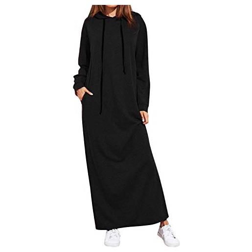 semen maglione da donna casual sciolto maxi abito con coulisse con cappuccio a maniche lunghe, tinta unita nero 42