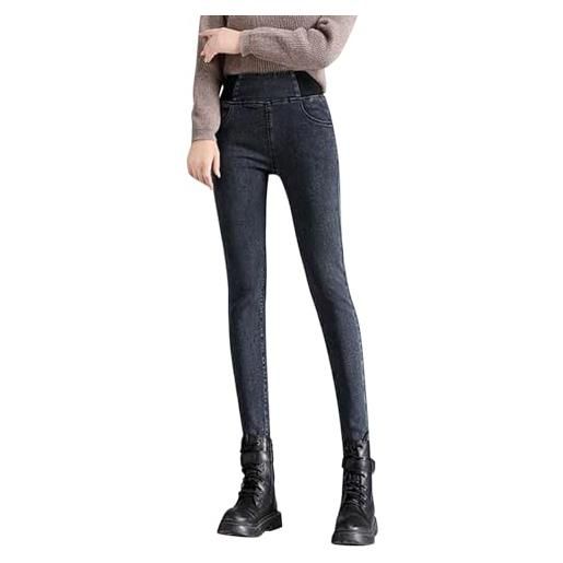semen jeggings da donna invernali in caldo pile elasticizzato elasticizzato vita media jeans skinny morbidi pantaloni in denim, nero grigio, 44