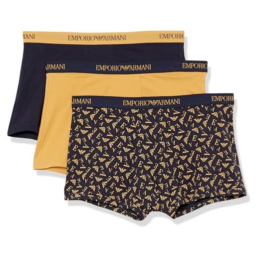 Emporio Armani underwear men's 3-pack pure cotton boxer, uomini, black/print black/lime, 