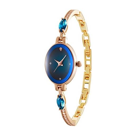 TIME100 orologio donna bracciale gioielli al quarzo analogico elegante moda con bracciale in rame intarsiato con pietre preziosecon verde quadrante ovale impermeabil（blu）