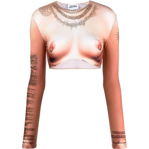Jean Paul Gaultier t-shirt crop con stampa grafica - toni neutri
