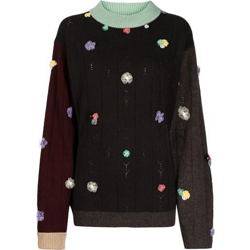 YANYAN KNITS maglione con applicazione a fiori - marrone