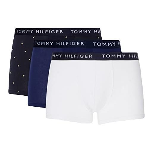 Tommy Hilfiger boxer 3 pezzi, yale navy/white/double dot, s (pacco da 3) uomo