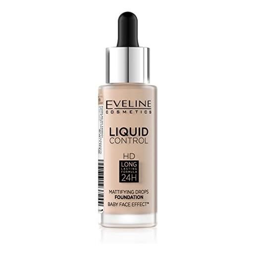 Eveline Cosmetics liquid control hd fondotinta viso mat, 32 ml, 010 light beige