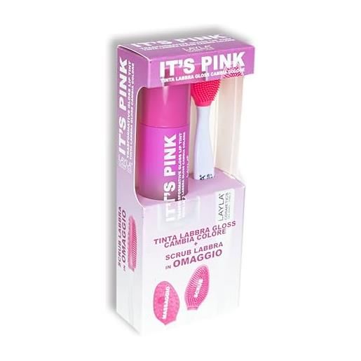 Layla cosmetics it's pink trasformative ph lip gloss + scrub labbra set regalo