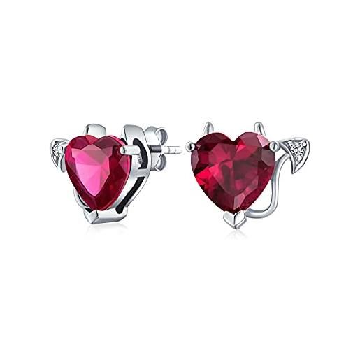 Bling Jewelry promessa romantica orecchini a perno in forma di cuore diavolo in zirconia cubica rossa a forma di cuore per donne adolescenti argento sterling. 925