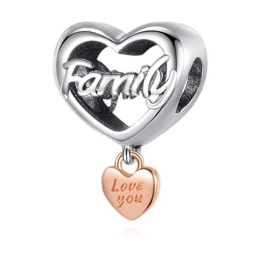 Amuefer famiglia amore cuore charm compatibili bracciale collana pandora, argento sterling ciondolo compleanno natale gioielli regali per le donne moglie amici